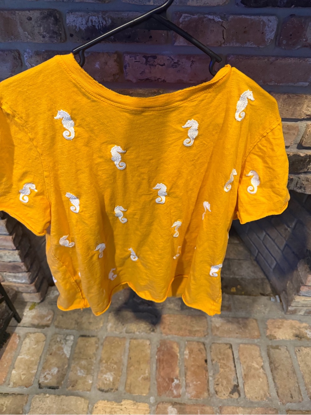 Maeve Yellow Short-Sleeve Tee with White Seahorse Embroidery